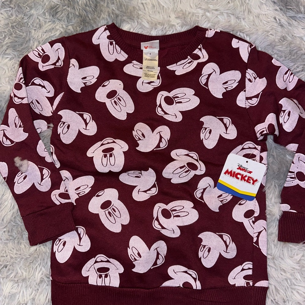 Disney Junior Mickey Mouse Heads Maroon Sweatshirt - NWT Unisex